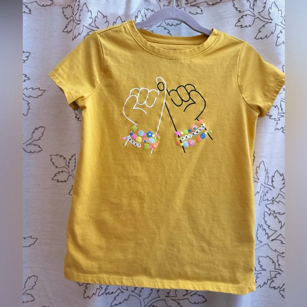 EUC - Cat & Jack - yellow BFF Best Friends T-shirt - Sz 6 - 6x - Picture 1 of 4